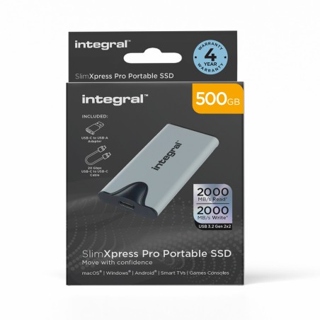 Integral SlimXpress Pro INSSD500GPORT3.2SLIMXS lecteur à circuits intégrés externe 500 Go USB 3.2 Gen 2x2