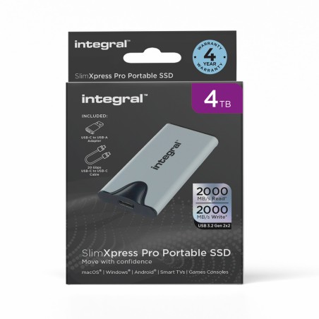 Integral SlimXpress Pro INSSD4TPORT3.2SLIMXS lecteur à circuits intégrés externe 4 To USB 3.2 Gen 2x2