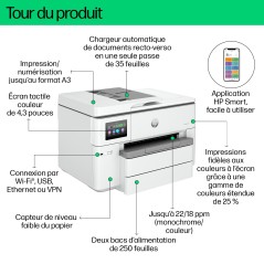 HP OfficeJet Pro 9730e Sans fil All-in-One Couleur Imprimante, Instant Ink Impression recto-verso
