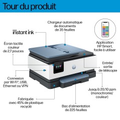 HP OfficeJet Pro 8135e Sans fil All-in-One Couleur Imprimante, Instant Ink Impression recto-verso
