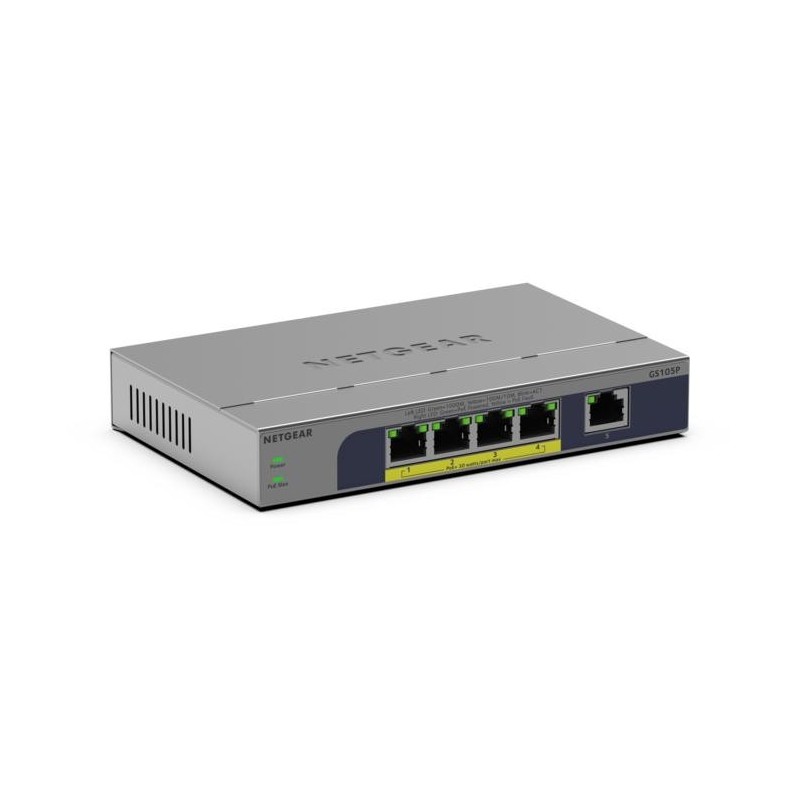 NETGEAR GS105P Non-géré Gigabit Ethernet (10/100/1000) Connexion Ethernet, supportant l'alimentation via ce port (PoE) Montage NETGEAR GS105P Non-géré Gigabit Ethernet (10/100/1000) Connexion Ethernet, supportant l'alimentation via ce port (PoE) Montage