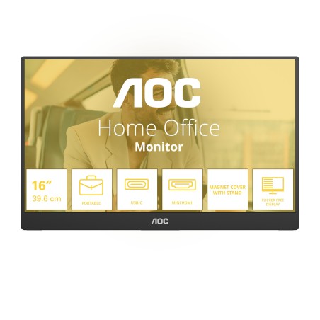 AOC 16T20E2 téléviseur et moniteur portables Moniteur portable Noir 39,6 cm (15.6") LED 1920 x 1080 pixels