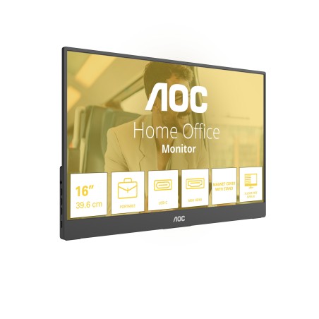 AOC 16T20E2 téléviseur et moniteur portables Moniteur portable Noir 39,6 cm (15.6") LED 1920 x 1080 pixels