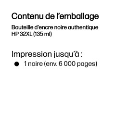 HP Bouteille d'encre noire authentique 32XL (135 ml)