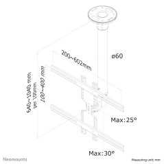 Neomounts FPMA-C400SILVER Support de plafond pour écran de 32-60" - h64-104 cm