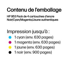 HP 953 Pack de 4 cartouches d'encre Noir Cyan Magenta Jaune authentiques