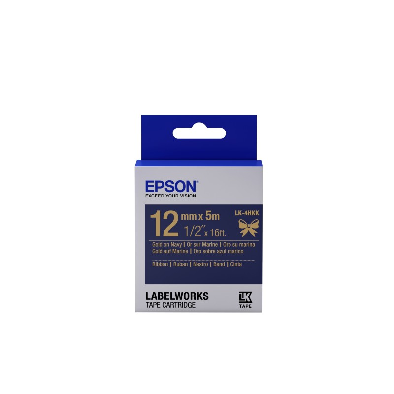 Epson Ruban satin pour étiqueteuse LK-4HKK Or/Marine 12 mm (5 m) Epson Ruban satin pour étiqueteuse LK-4HKK Or/Marine 12 mm (5 m)
